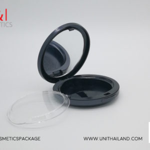 บรรจุภัณฑ์ตลับแป้งอัดสีดำเงาทรงกลม